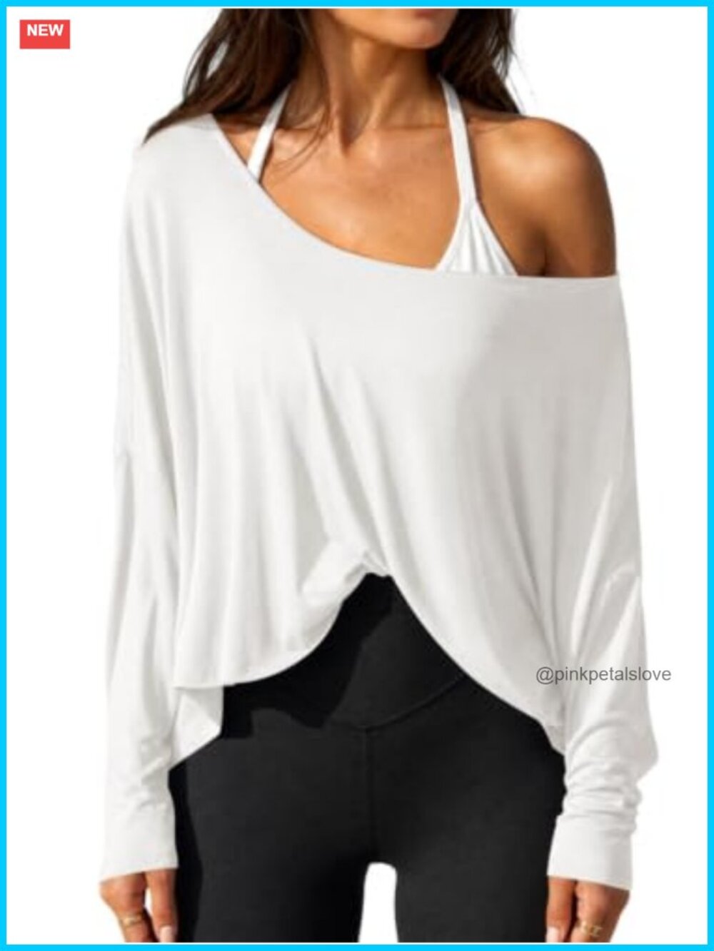 Off the Shoulder Oversized Long Sleeve Workout T Shirt